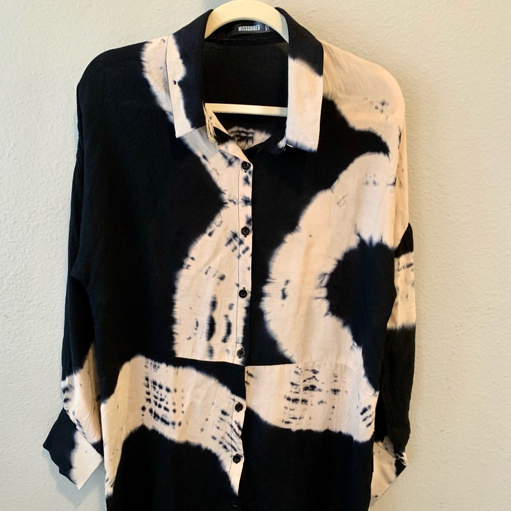 Misguided Black Tie Dye Oversized Shirt Dress